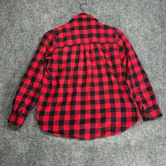 Madewell Top Womens Small Flannel Popover in Buffalo Check Red Black Pocket - Picture 7 of 8